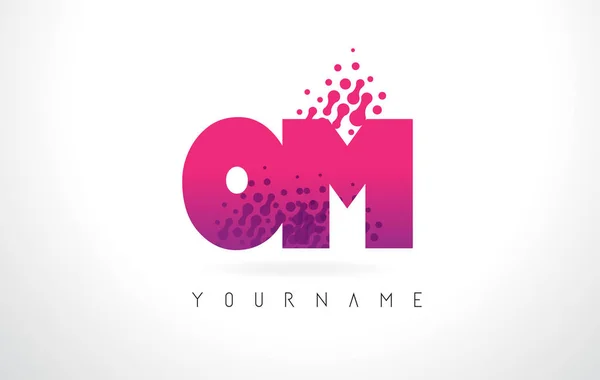 OM O M Letter Logo with Pink Purple Color and Particles Dots Des — Stock Vector