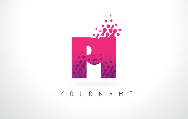 PI P I Letter Logo with Pink Purple Color and Particles Dots Des — Stock Vector