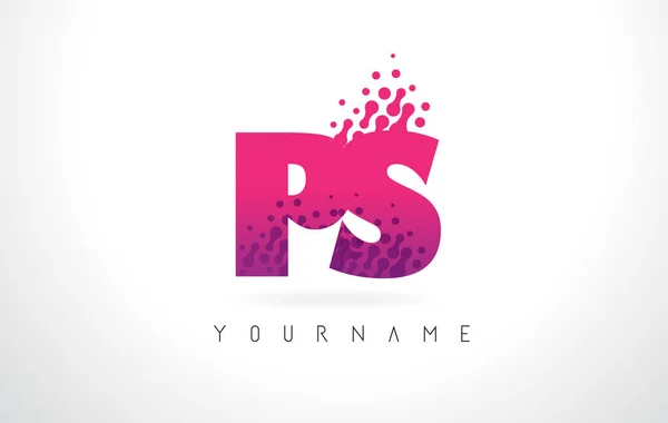 PS P S Letter Logo with Pink Purple Color and Particles Dots Des — Stock Vector