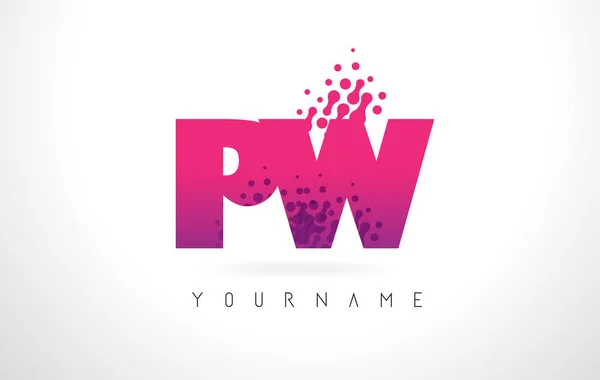 PW P W Lettera logo con colore rosa porpora e particelle punti Des — Vettoriale Stock