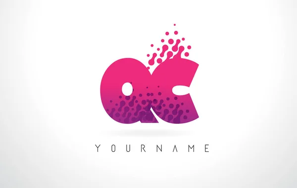 Qc q c Buchstabe Logo mit rosa lila Farbe und Teilchen dots des — Stockvektor