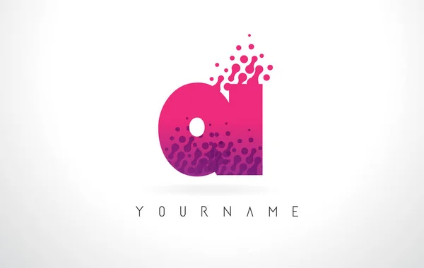 Qi Q ben pembe mor renk ve parçacıklar nokta Des ile Logo mektubu — Stok Vektör