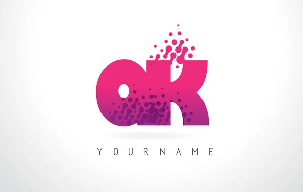 QK Q K letra logotipo com cor roxa rosa e partículas pontos Des —  Vetores de Stock