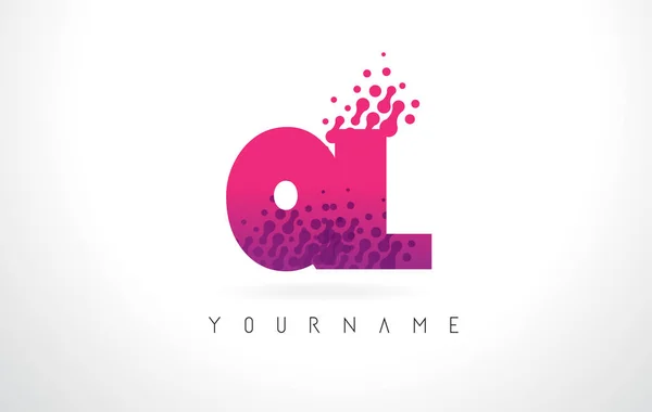 QL Q L Letter Logo com cor roxa rosa e partículas pontos Des —  Vetores de Stock