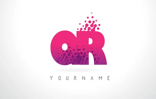 QR Q R letra logotipo com cor roxa rosa e partículas pontos Des —  Vetores de Stock