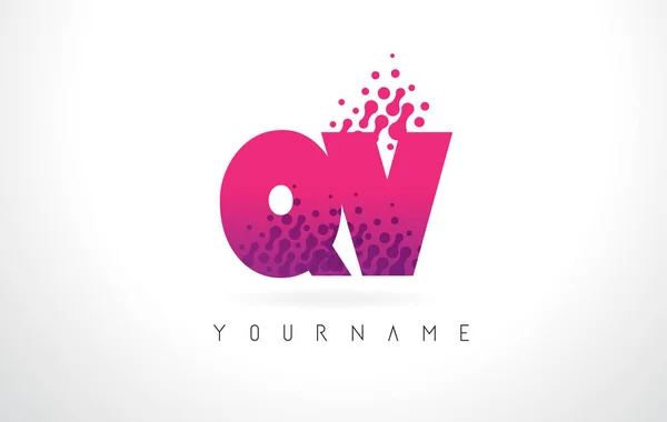 QV Q V brev logotyp med rosa lila färg och partiklar prickar Des — Stock vektor