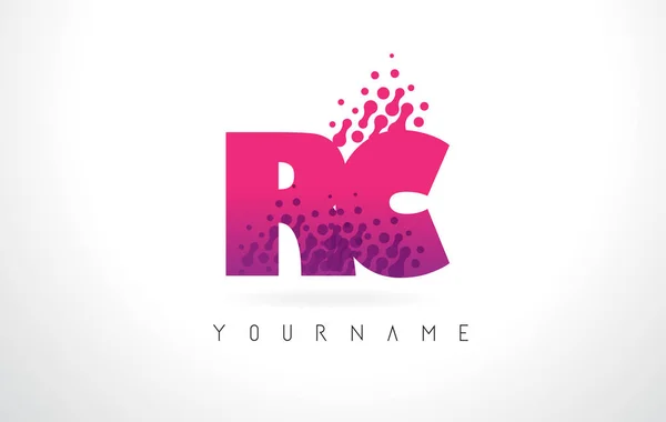 RC R C betű logó részecskék és lila rózsaszín pontok Des — Stock Vector