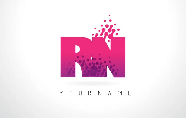 Logo lettera RN R N con colore rosa porpora e particelle punti Des — Vettoriale Stock