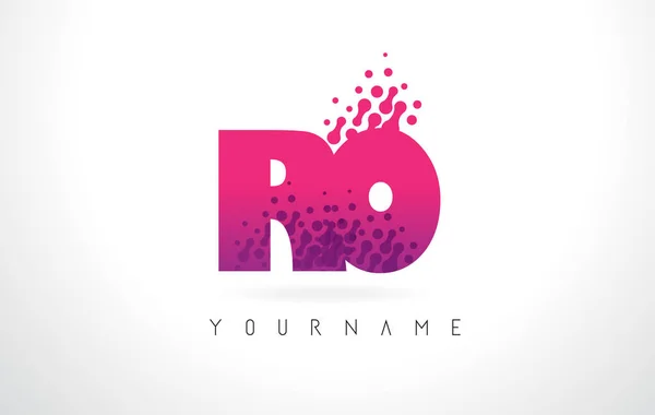 Ro R O brev logotyp med rosa lila färg och partiklar prickar Des — Stock vektor