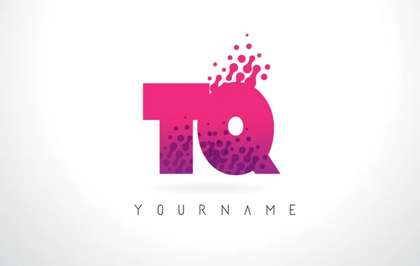 TQ T Q Letter Logo with Pink Purple Color and Particles Dots Des — Stock Vector