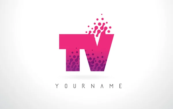 TV T V brief Logo met roze paarse kleur en deeltjes stippen Des — Stockvector