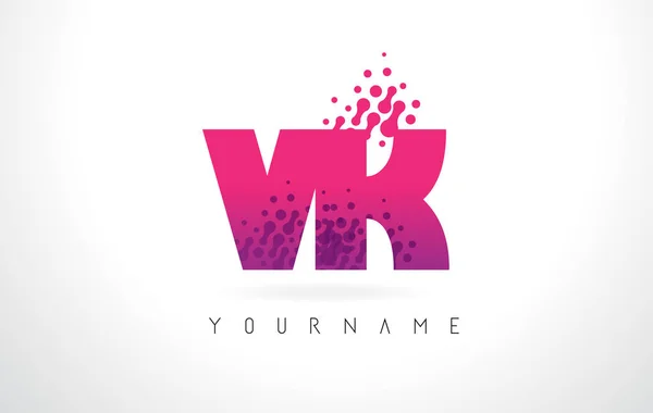 VK V K Letter Logo with Pink Purple Color and Particles Dots Des — Stock Vector