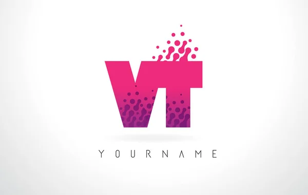 VT V T brief Logo met roze paarse kleur en deeltjes Dots Des — Stockvector