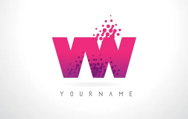 VW V W brief Logo met roze paarse kleur en deeltjes Dots Des — Stockvector