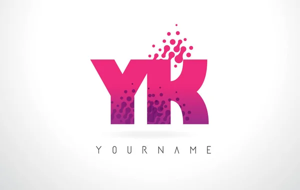 Yk y k Buchstabe Logo mit rosa lila Farbe und Teilchen dots des — Stockvektor