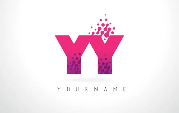 Yy Y brief Logo met roze paarse kleur en deeltjes stippen Desig — Stockvector