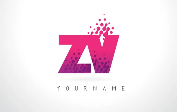 Zv Z V brief Logo met roze paarse kleur en deeltjes stippen Des — Stockvector