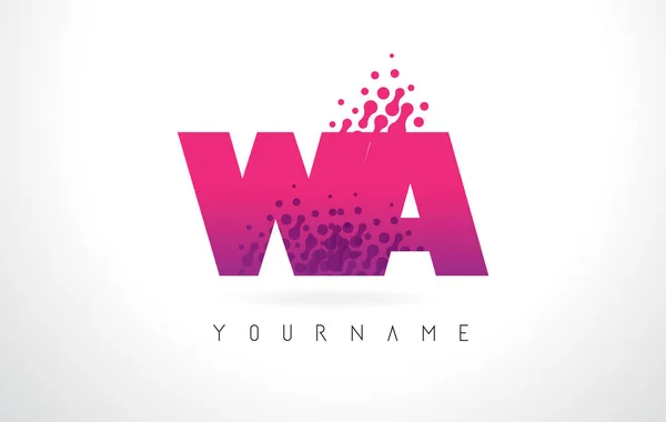 WA W Un logotipo de la letra con el color púrpura rosa y partículas de puntos Des — Archivo Imágenes Vectoriales