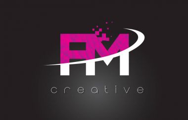 FM F M yaratıcı harfler beyaz pembe renklerle tasarım