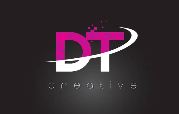 DT D T Diseño de letras creativas con colores rosados blancos — Vector de stock