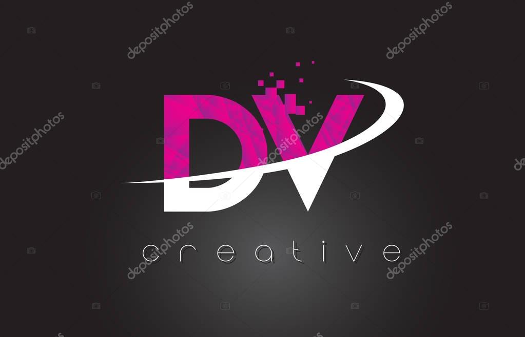 DV D V Creative Letters Design. White Pink Letter Vector Illustration.