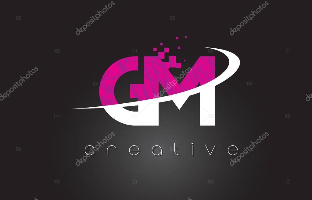 GM G M Creative Letters Design. White Pink Letter Vector Illustration.