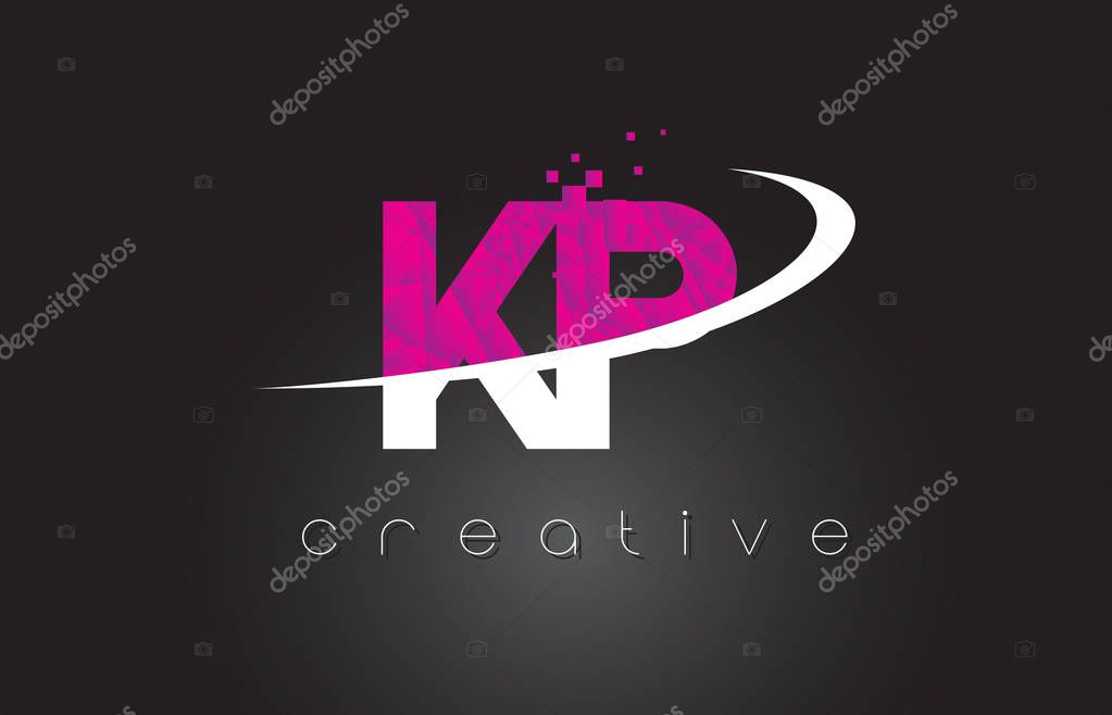 KP K P Creative Letters Design. White Pink Letter Vector Illustration.