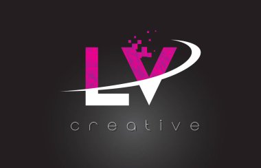 LV L V yaratıcı harfler beyaz pembe renklerle tasarım