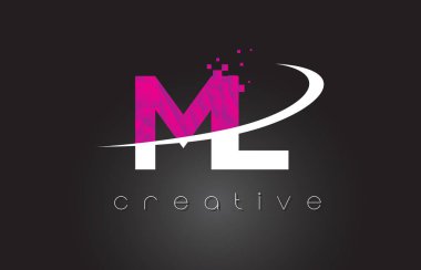 Ml M L yaratıcı harfler beyaz pembe renklerle tasarım