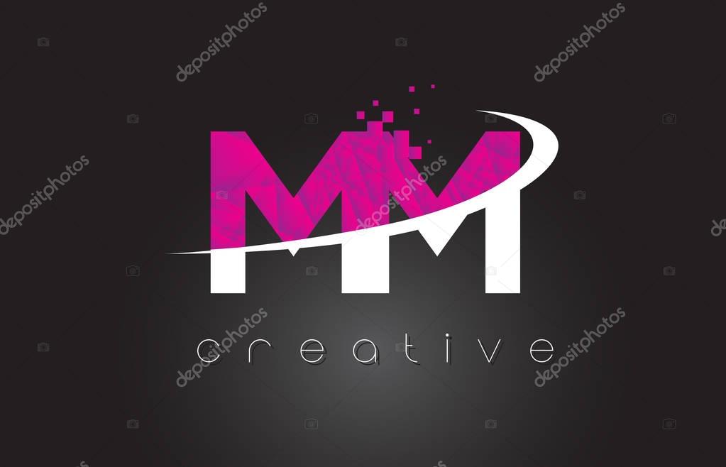 MM M M Creative Letters Design. White Pink Letter Vector Illustration.