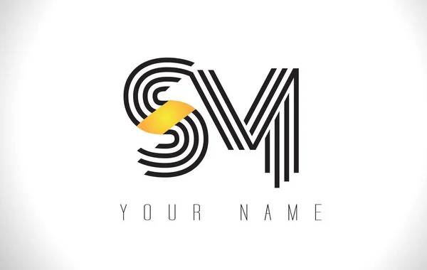 SM czarne linie list Logo. Kreatywnych linia listów wektor Templat — Wektor stockowy