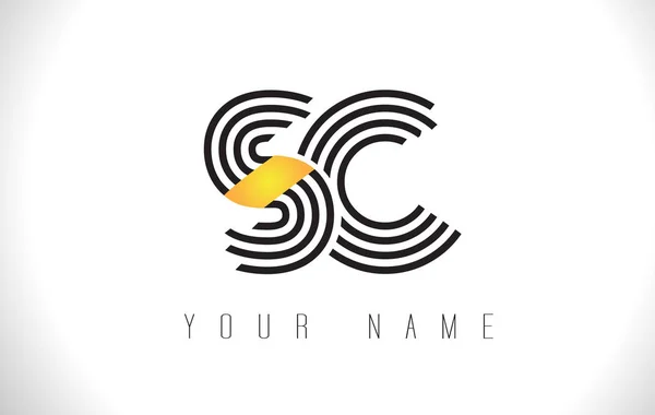 SC Black Lines logotipo da carta. Creative Line Letters Vector Templat — Vetor de Stock