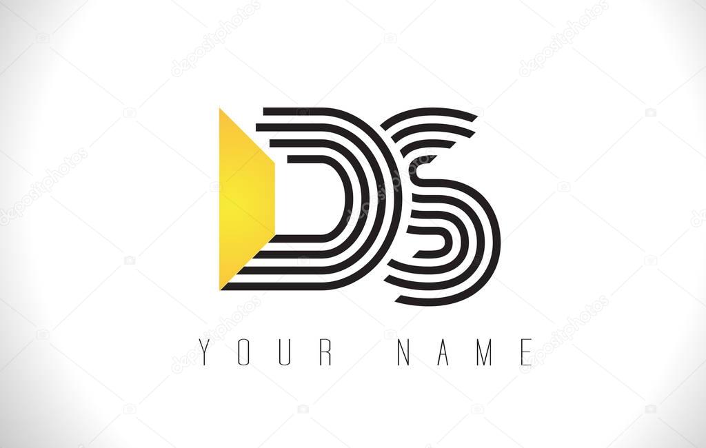 DS Black Lines Letter Logo. Creative Line Letters Design Vector Template.