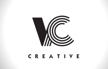 VC Logo mektup ile siyah çizgiler çizmek. Satır mektup vektör Illus