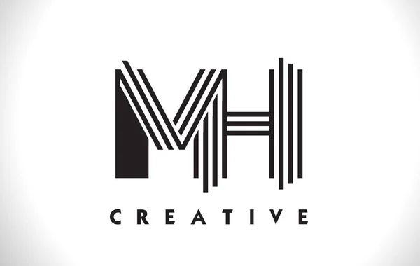 MH Logo Letter With Black Lines Design. Carta de linha Vector Illus —  Vetores de Stock