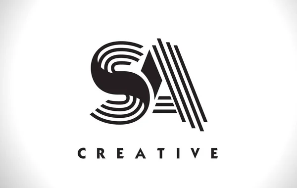 SA Logo Letter With Black Lines Design. Line Letter Vector Illus — Stock Vector