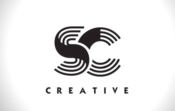 SC Logo Letter With Black Lines Design. Carta de linha Vector Illus — Vetor de Stock