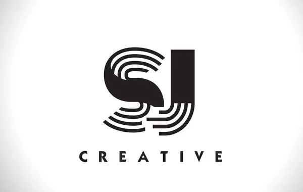 SJ Logo mektup ile siyah çizgiler çizmek. Satır mektup vektör Illus — Stok Vektör