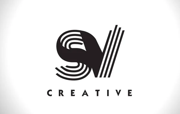 SV Logo Letter With Black Lines Design. Carta de linha Vector Illus — Vetor de Stock