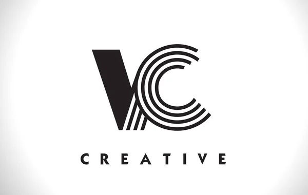 VC Logo Letter With Black Lines Design. Carta de linha Vector Illus —  Vetores de Stock