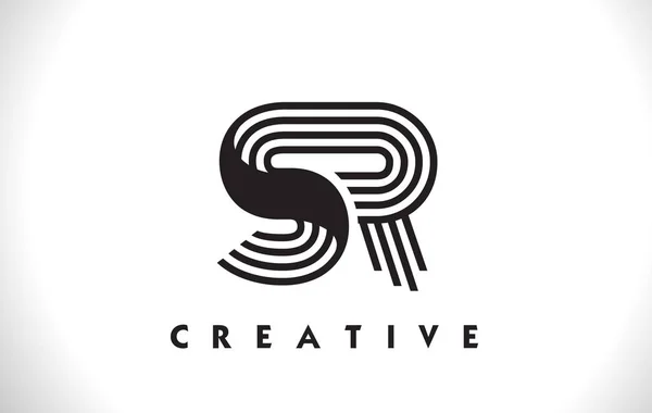 SR Logo Letter With Black Lines Design. Carta de linha Vector Illus — Vetor de Stock
