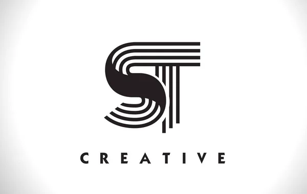 ST Logo Letter With Black Lines Design. Lettera di linea Vector Illus — Vettoriale Stock