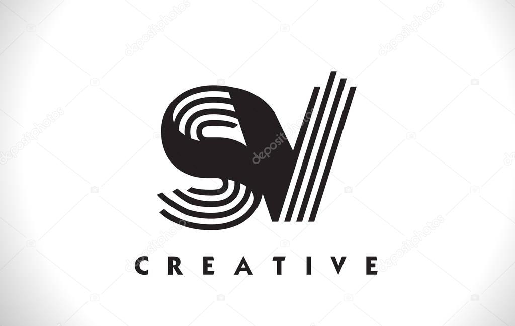 SV Logo Letter With Black Lines Design. Line Letter Vector Illus