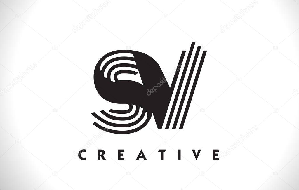 SV Letter Logo With Black Lines Design. Line Letter Symbol Vector Illustration