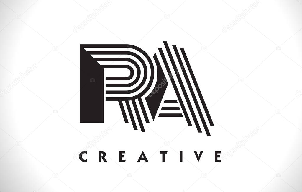 RA Letter Logo With Black Lines Design. Line Letter Symbol Vector Illustration