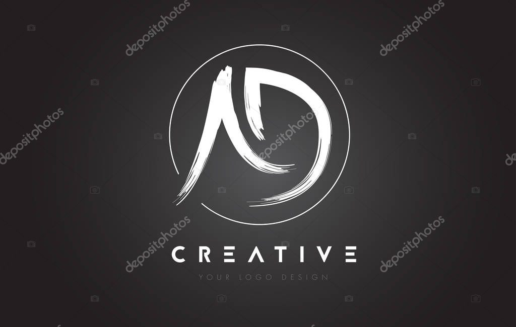 AD Brush Letter Logo Design. Artistic Handwritten Brush Letters Logo Concept Vector.