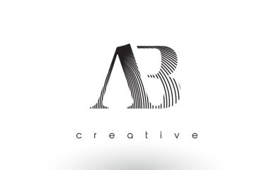 Birden çok satır ve siyah ve beyaz renkleri ile AB Logo Tasarım.