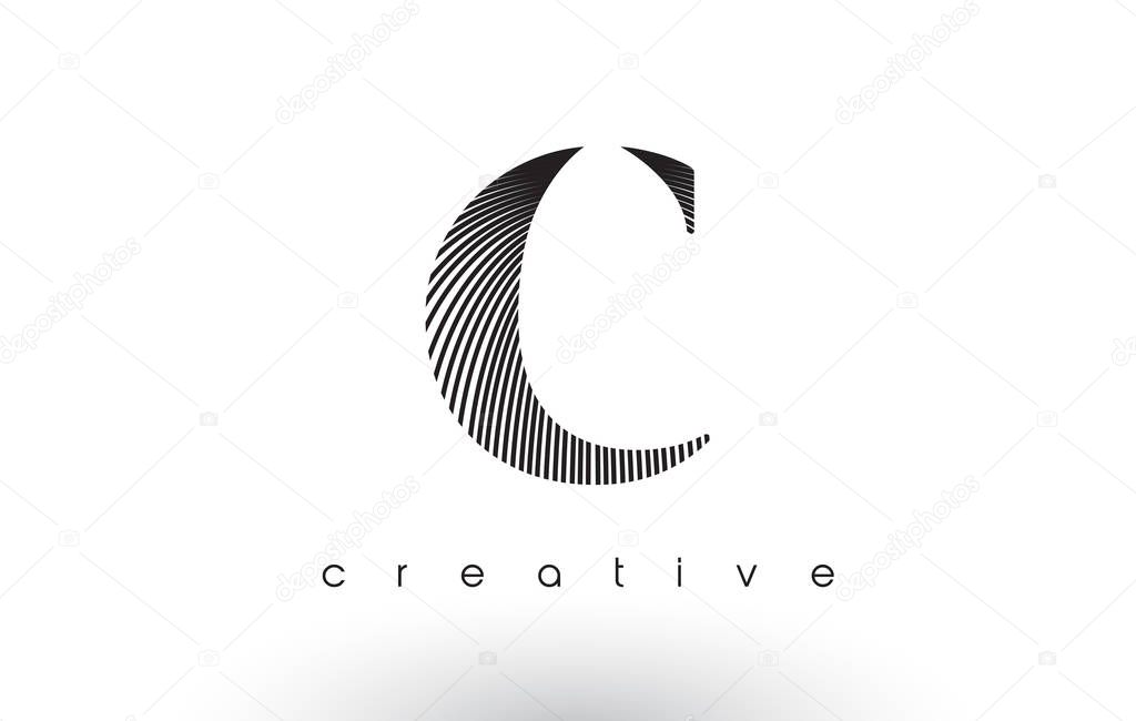 C Logo Design With Multiple Lines. Artistic Elegant Black and White Lines Icon Vector Illustration.