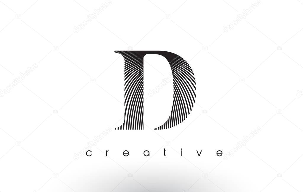 D Logo Design With Multiple Lines. Artistic Elegant Black and White Lines Icon Vector Illustration.