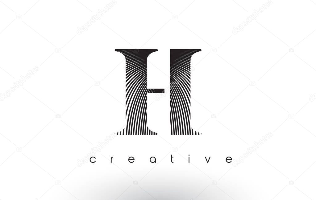 H Logo Design With Multiple Lines. Artistic Elegant Black and White Lines Icon Vector Illustration.